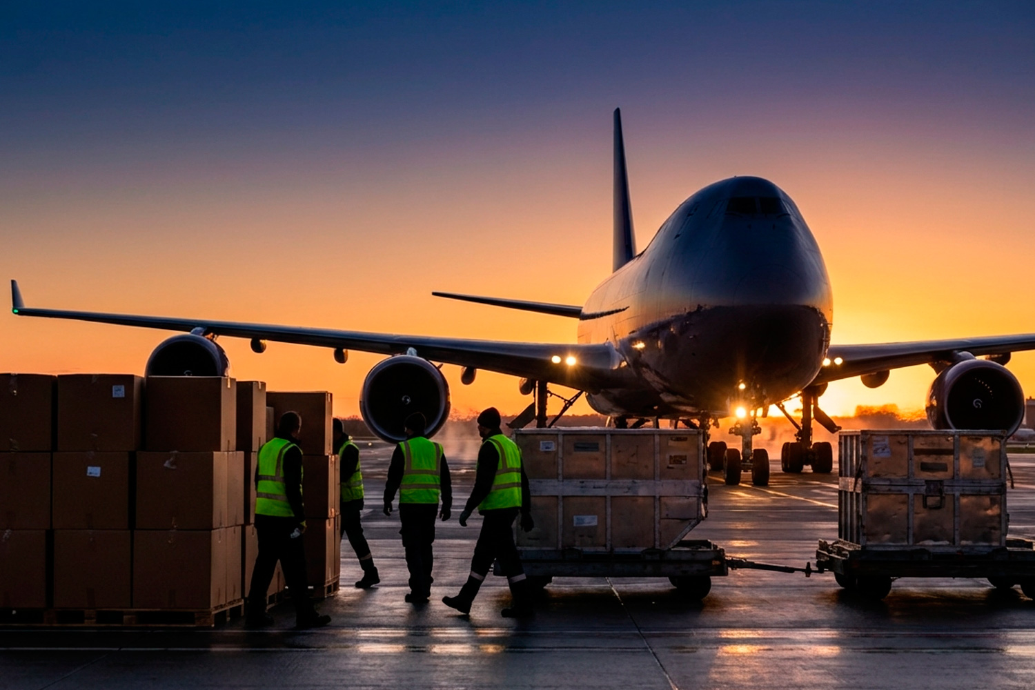 Aeronave cargueira sendo preparada para transporte internacional